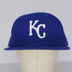 KC Embroidered Blue New Era Authentic On-Field MLB Flat Brim Fitted Size 7 5/8